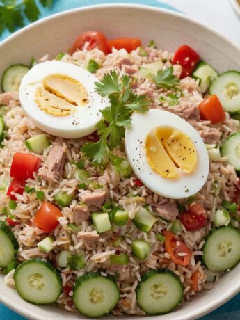 Salade de riz au thon et oeufs durs