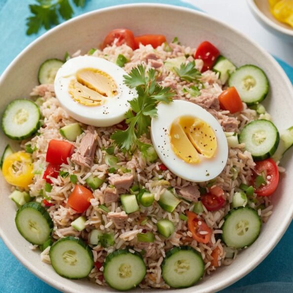 Salade de riz au thon et oeufs durs