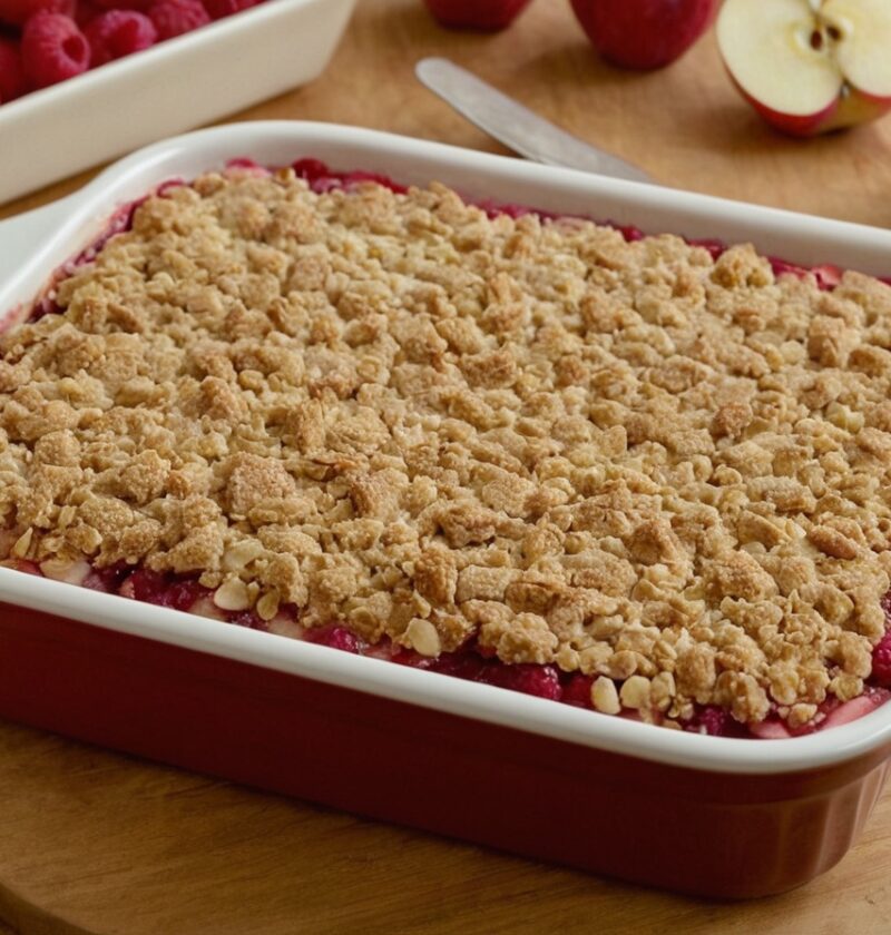 Crumble aux pommes et framboises