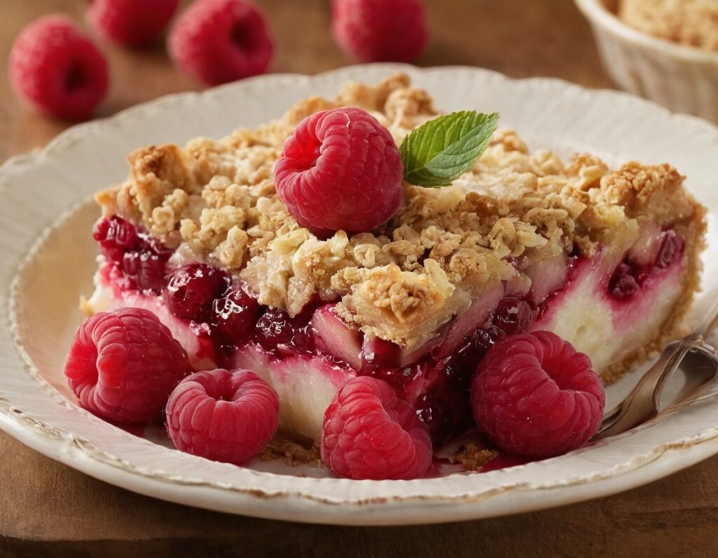 Crumble aux pommes et framboises en portion