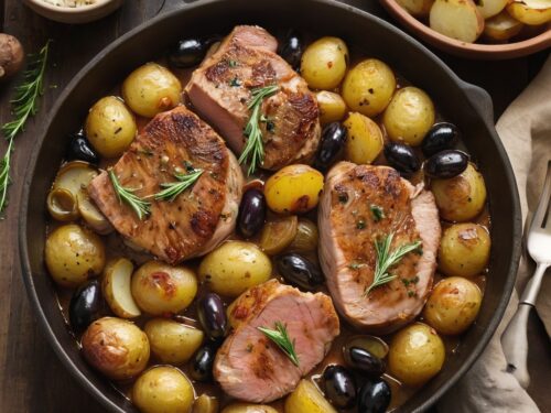 Sauté de porc aux olives et pommes de terre