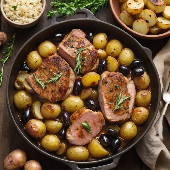 Sauté de porc aux olives et pommes de terre