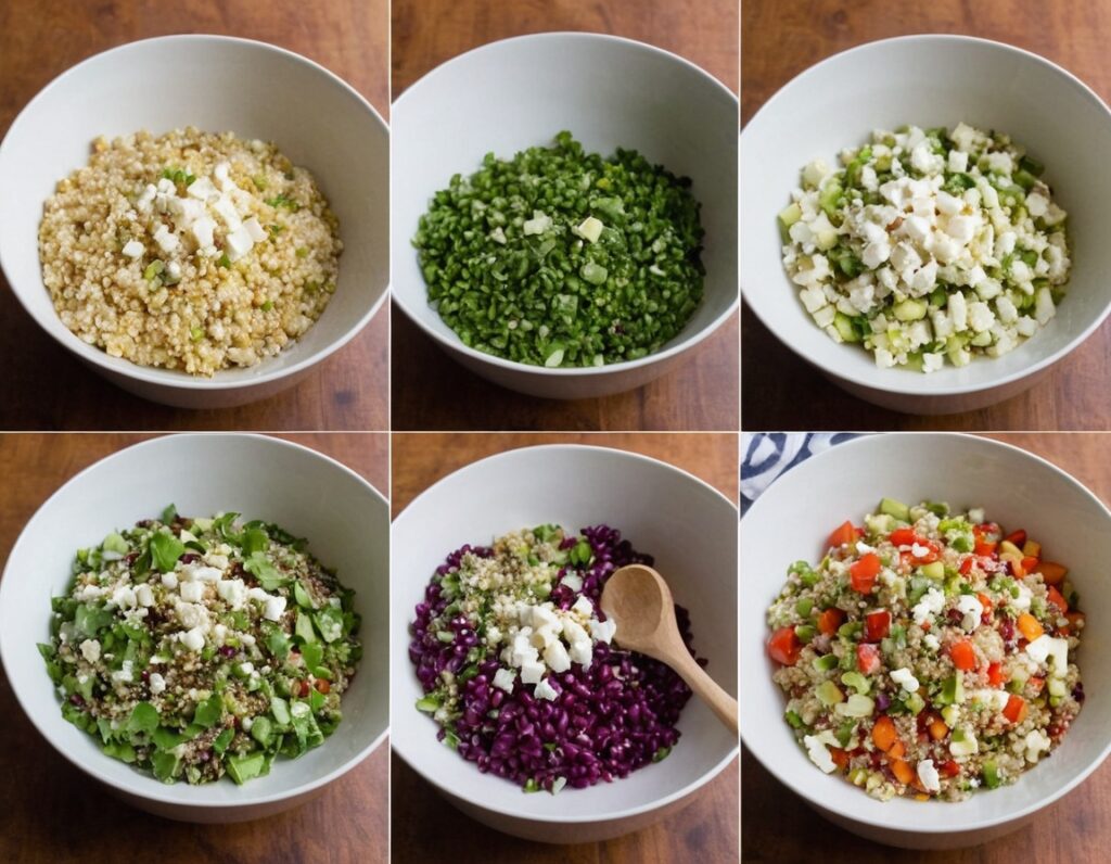 préparation de salade de quinoa au fromage feta